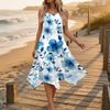 Women's Casual Sleeveless Floral Print Dress with Round Neck and Asymmetrical Hem Mid-Length Summer Dress for Daily Wear