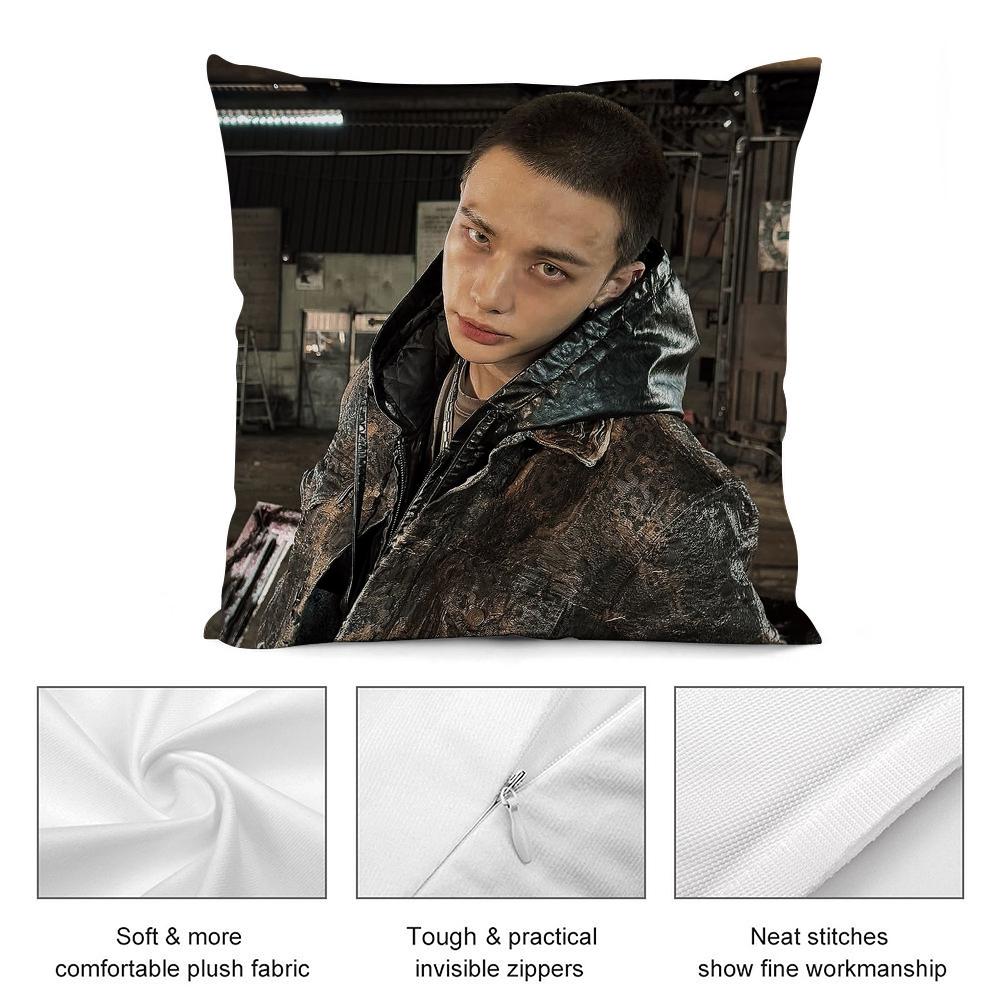 H-Hot KPOP Idol h-Hyunjin Pillow Case Short Plush Sofa Decorative Gift Home Double-sided Printing Cushion