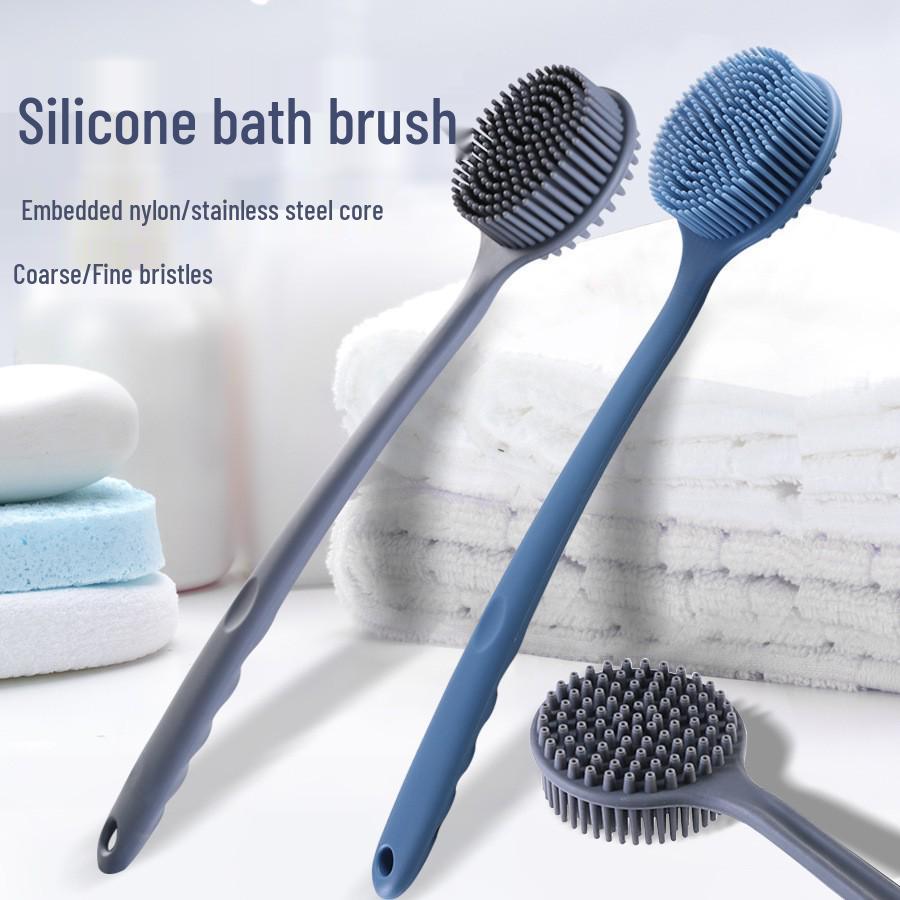 Silicone Double-Sided Back Scrubber with Long Handle for Bath & Massage