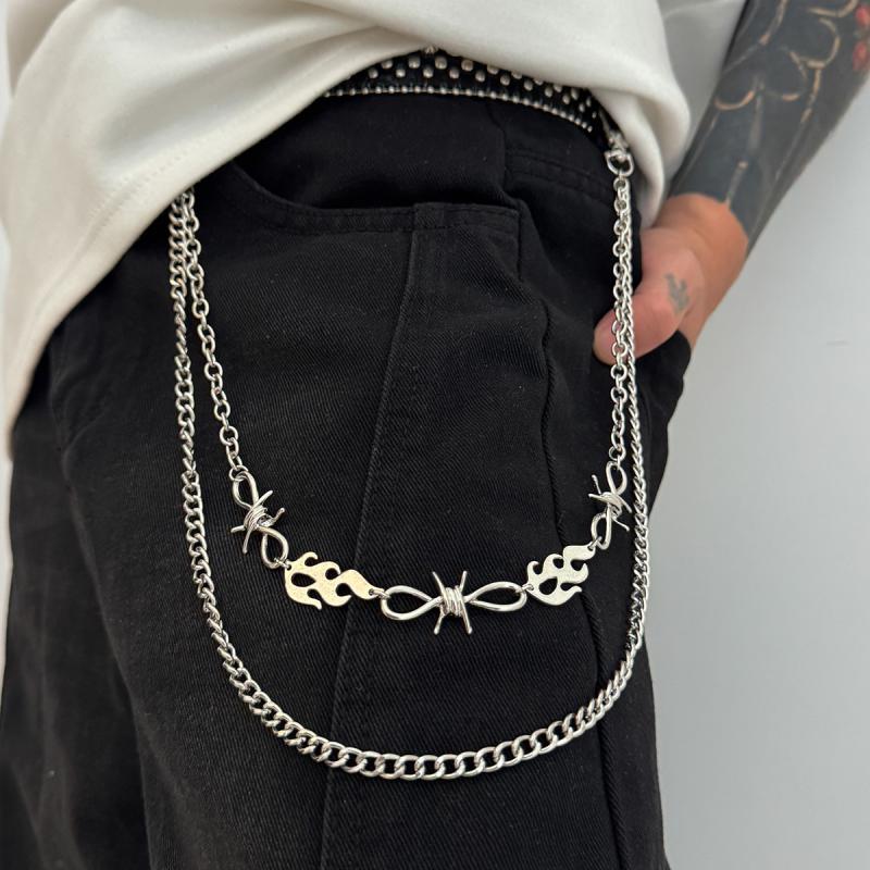 Hip Hop Multilayer Imitation Pearl Cross Charm Jeans Pants Chain Personalized Waist Chain Fashion Wallet Chain Belt Decor