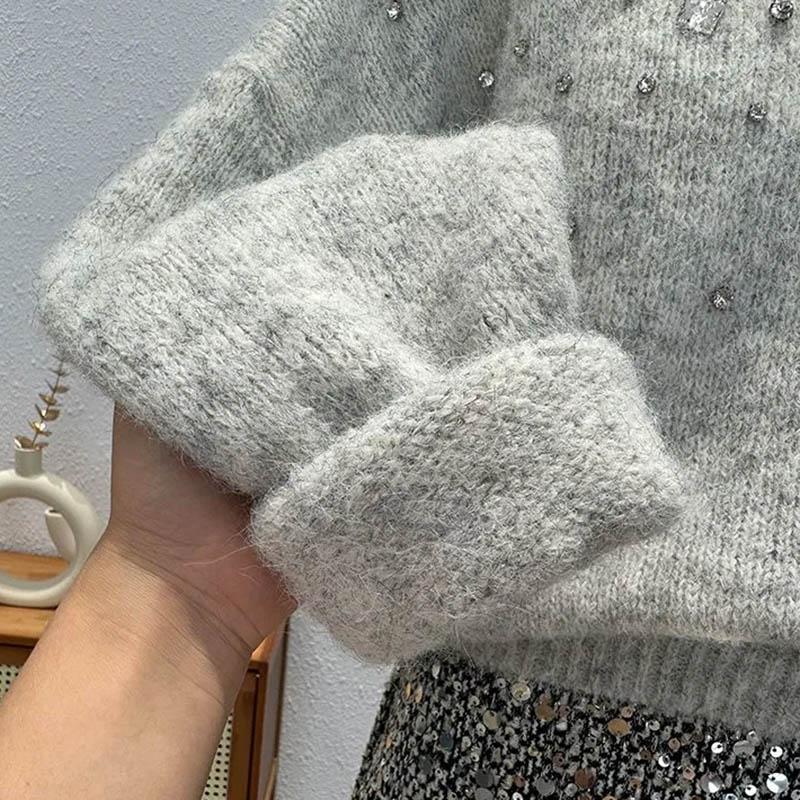 Sweater for Women Autumn Winter Thickened Pullover Warm Knitted Stretchy Long Sleeve Oversize Jumper Tops