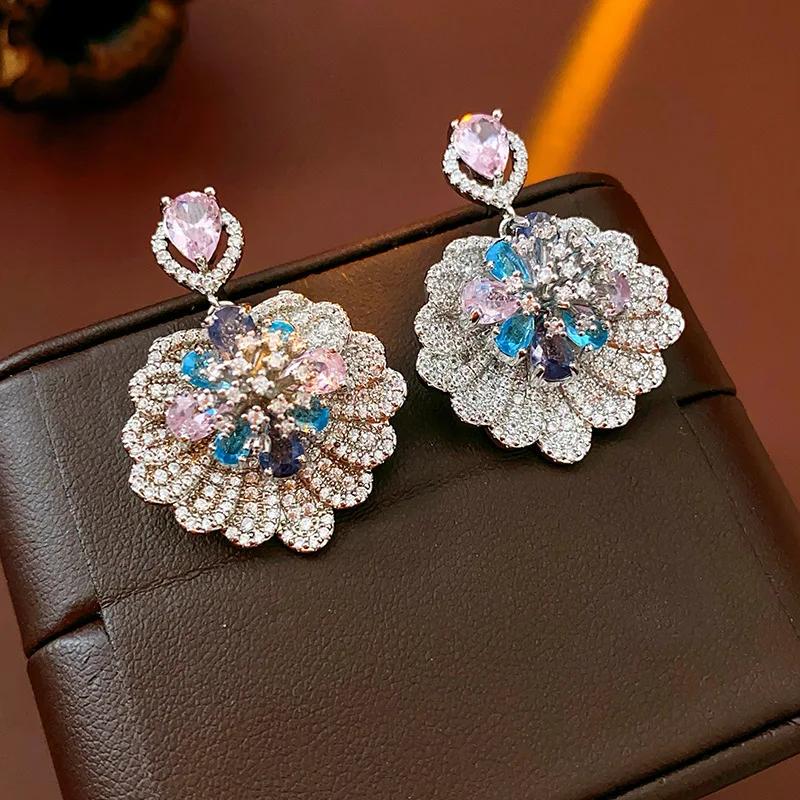 Vintage Colorful Inlaid Rhinestone Earrings for Women 2025 Zircon Flowers Leaves Drop Earring  Fashion Luxury Designer Zircon