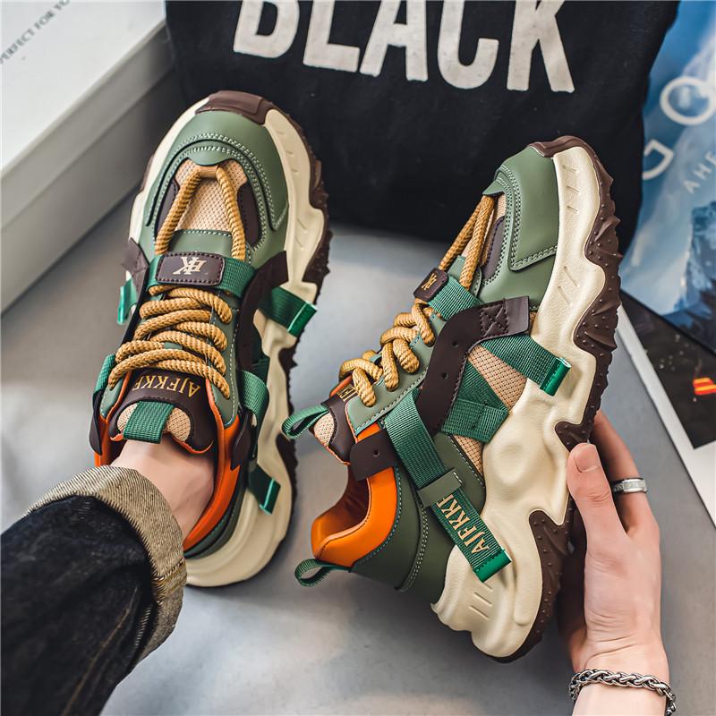 Fashion Trend Green Men's Thick Bottom Casual Sneakers Designer High Top Trainers Men Fashion Platform Shoes Breathable Chunky Sneakers