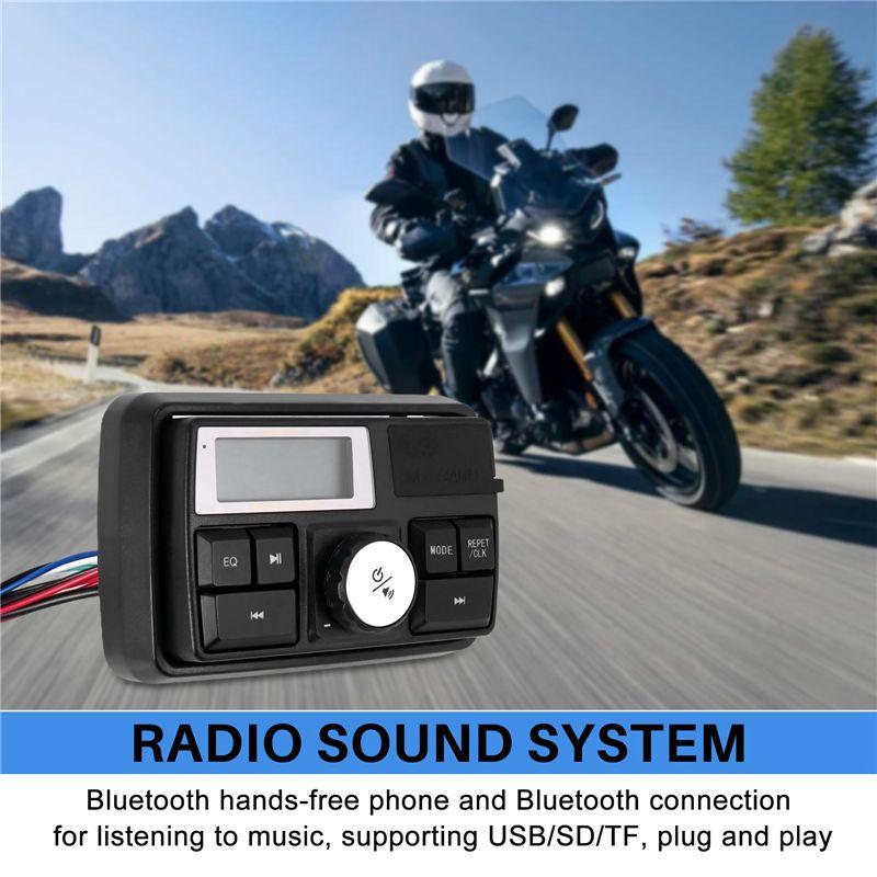 NEW-Motorcycle Audio MP3 Radio Sound System Stereo Speakers Bluetooth Waterproof FM 5 EQ Functions LCD Display USB/SD/TF