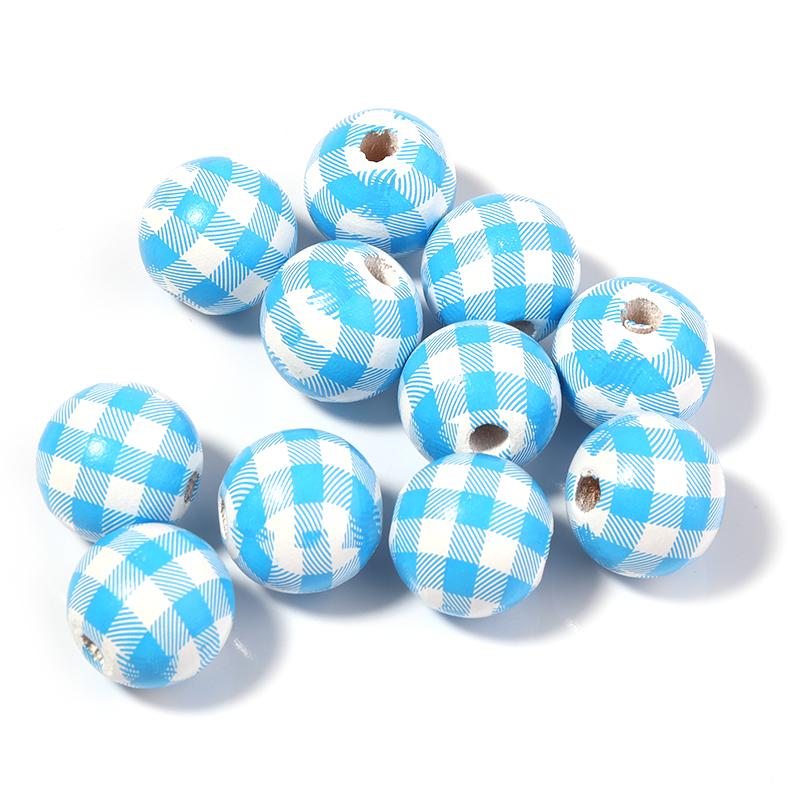 20pcs/lot Checkered Pattern Round Balls For Jewelry Making Wooden Beads Loose Spacer Beads DIY Bracelet Necklace Accessory