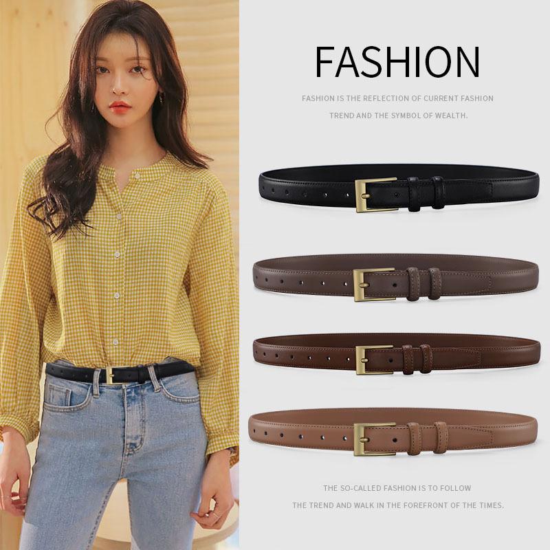 Women'S Belt Women'S Retro Pin Buckle Belt Women'S Pure Cowhide Simple Denim Suit Skirt Belt