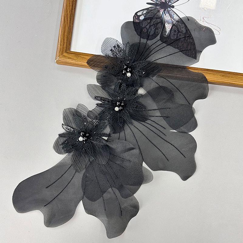 Handmade Rhinestone Decorative Organza Sewing Supplies Patch Applique Fashion Accessories Sequin Stereoscopic 2 Colors