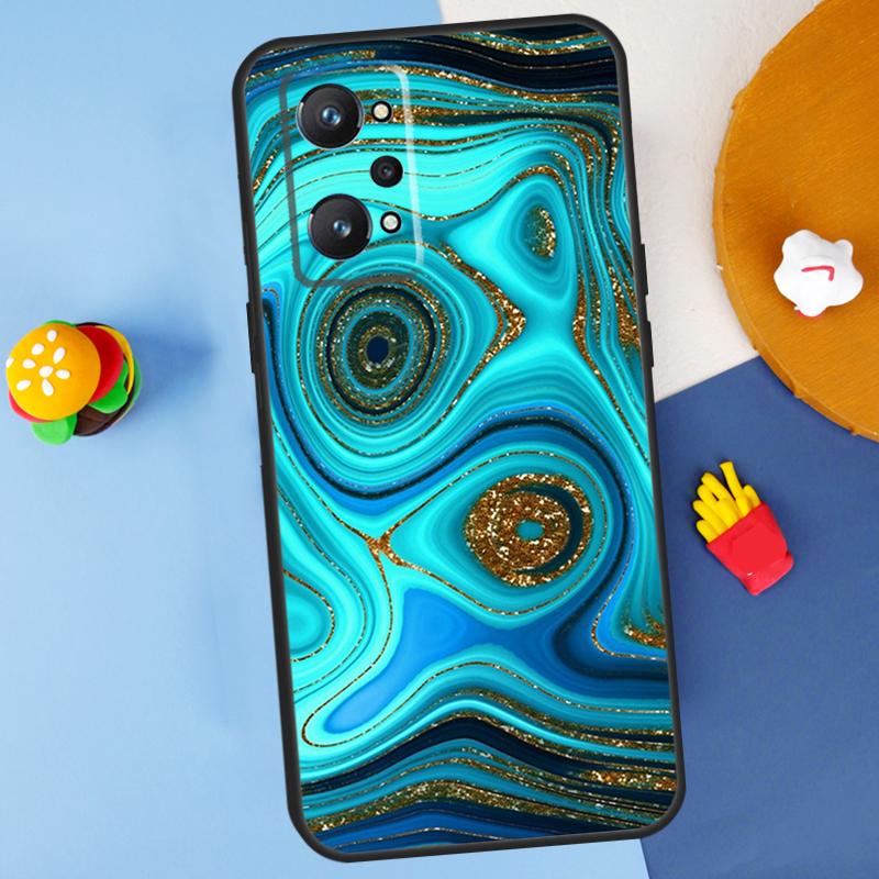 Gold Indigo Faux Malachite For Realme 11 10 12 13 14 Pro Plus GT 5 6 6T GT7 Pro C61 C53 C51 C21Y C25S C55 C67 C75 Case