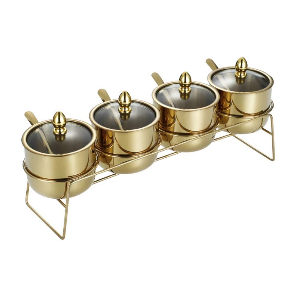 Stainless Steel Condiment Jar Set Light Luxury Spice Organizer  Countertop