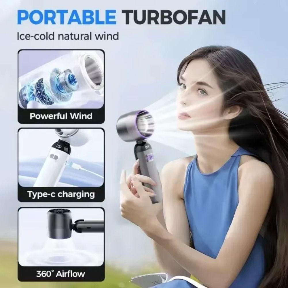 LED Digital Display Small USB Charging Fan Rechargeable Turbo Fan Mini Hand Fan  Women Makeup Tools