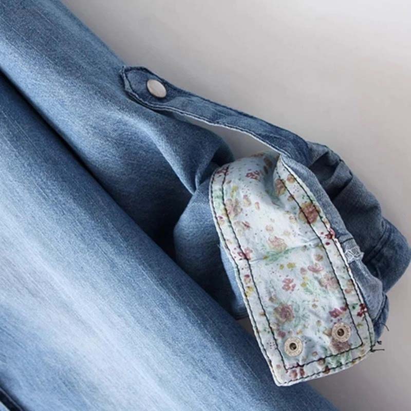 2023 Φθινοπωρινά γυναικεία τζιν μακριά πουκάμισα Feminina Γυναικεία casual βαμβακερά τζιν μπλούζα Γυναικεία μπλουζάκια που ανοίγουν προς τα κάτω Τσέπες S-3XL