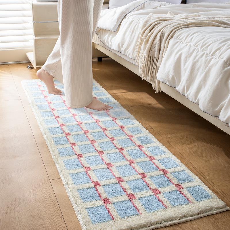 

Korean Ins-Style Blue-Green Plaid Bathroom Mat - Water-Absorbent Foot Pad and Bedroom Carpet 40x60 cm