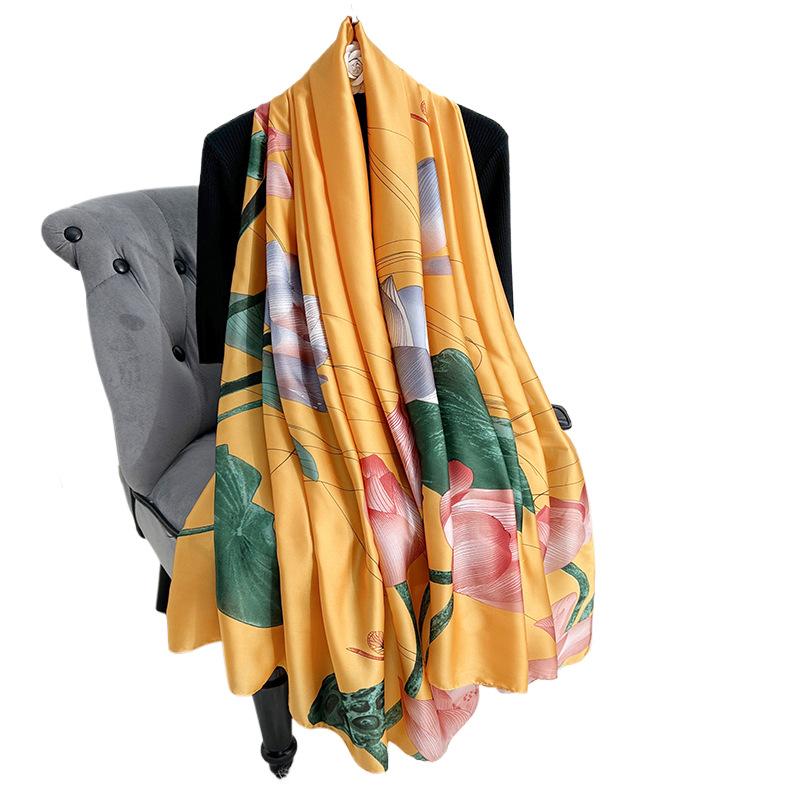 New new silk satin long thin scarf female fashionable temperament plant flower printed shawl travel with scarf