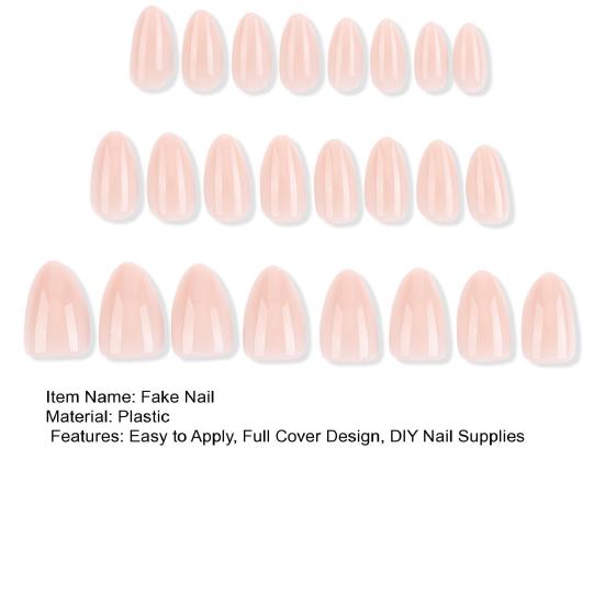 24Pcs Women Nude Press on Nails, Natural Glossy Almond Stick-on Fake Nails, Full Cover Long Glue on False Nails