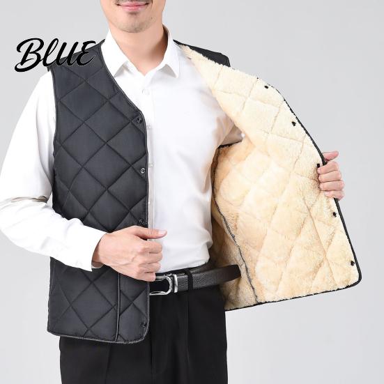 Sleeveless Jacket Men Closure V-Neck Vest with Down Padding Autumn Winter Pocket Button Solid Color