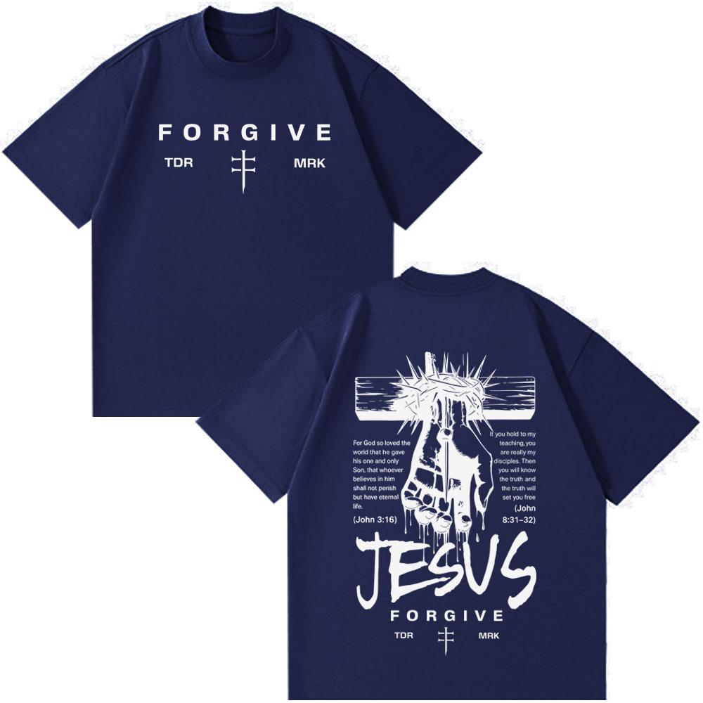 Jesus Forgive Vintage Fashion Graphic Tshirt Unisex Unisex Casual Loose Tshirts Shortsleeved Oversized Hiphop Cotton Tshirts