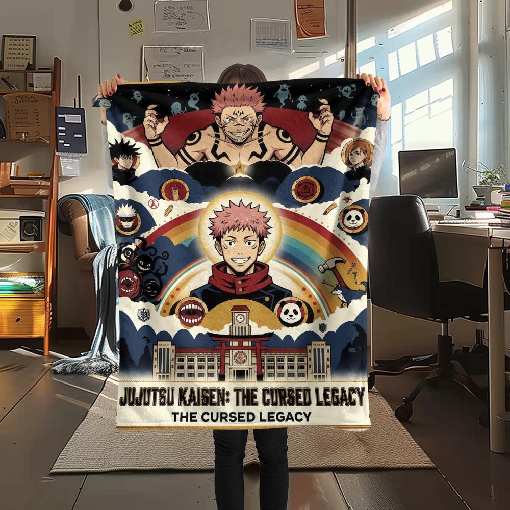 Spliced Jujutsu KaisenPrint Flannel Blanket, High quality Comfortable for All Seasons, Home Decor, Warmth and Comfort