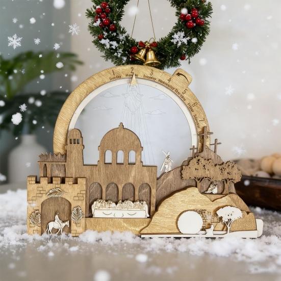 Odpočítávací ozdoba s betlémem, Vánoční osvětlený betlémový střed, Vzkříšení Ježíše, Velikonoční ozdoba pro vnitřní stolní krbovou římsu