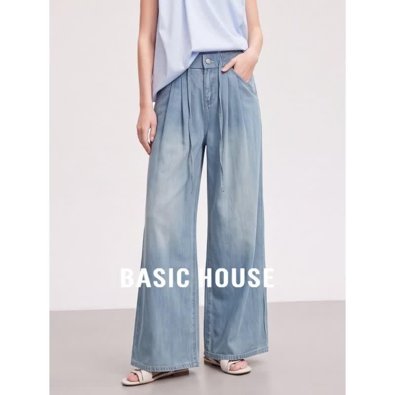 Basic House Women s Lightweight Tencel Wide-Leg Pants L