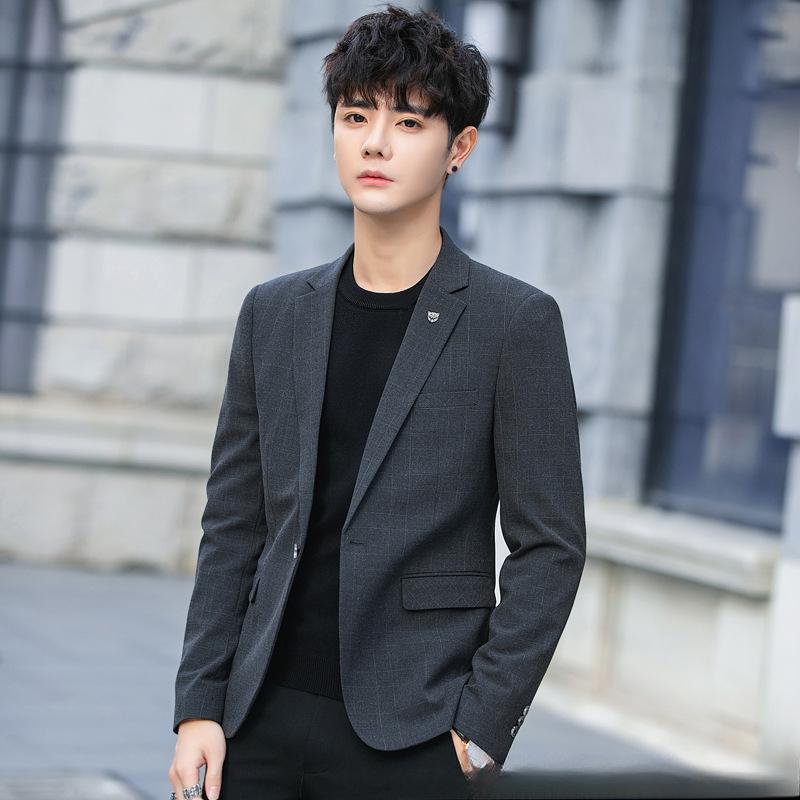

Весенне-осенний клетчатый маленький мужской костюм корейская версия модный облегающий грубый красивый повседневный пиджак топ 4XL темно-серого