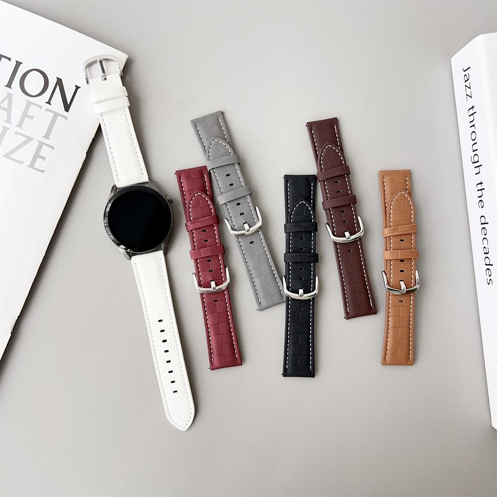 For Huawei Watch GT 5 46mm Plaid Texture Watch Band 22mm Adjustable Leather Wrist Strap
