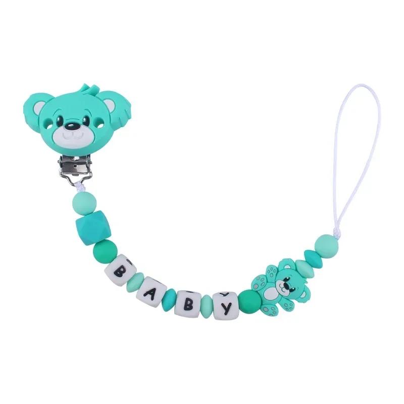 Bebé Personalizado Silicona Nombre Oso de Dibujos Animados Accesorios para Recién Nacidos Cadena para Chupete Juguete para Morder Juguete de Dentición Cadena para Portachupetes