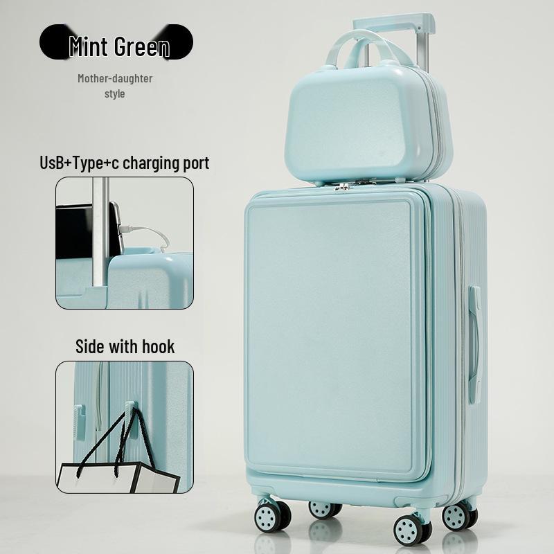 Large Capacity Front Opening Multifunctional Carry-On Trolley: Scratch & Wear-Resistant Travel Suitcase