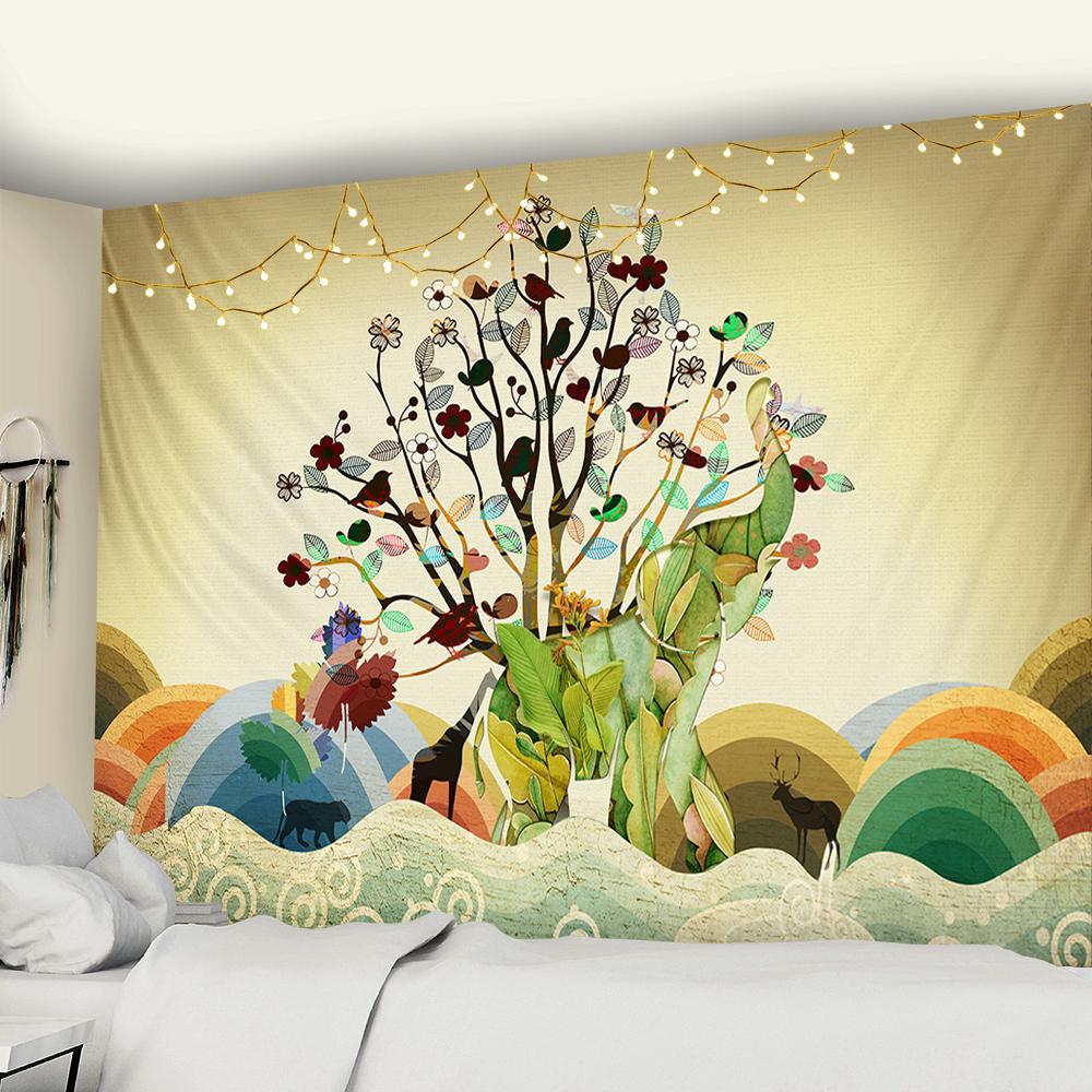 VIKAMA Bohemian Tapestry Elephant Flowering Totem Bedroom Living Room Balcony Decoration Exotic Wind Room Decoration