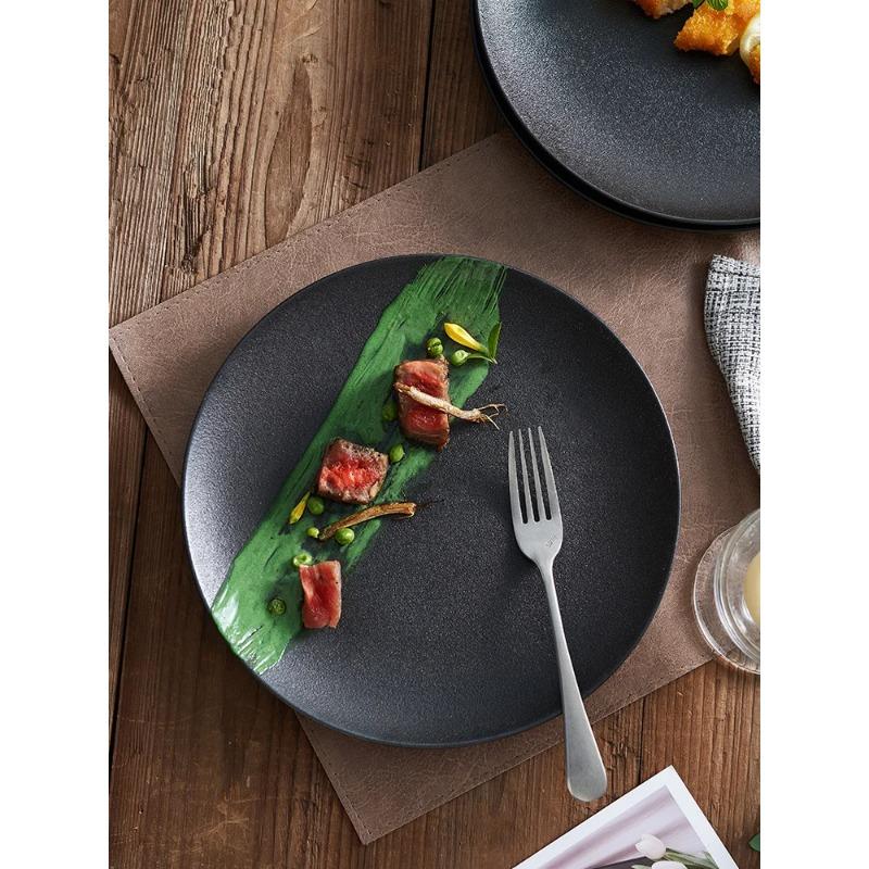 Japanese Restaurant Cutlery Black Frosted Steak Plate Dinner Cooking Dishes Kitchen Utensils Porcelain Round Salad Dessert Plate