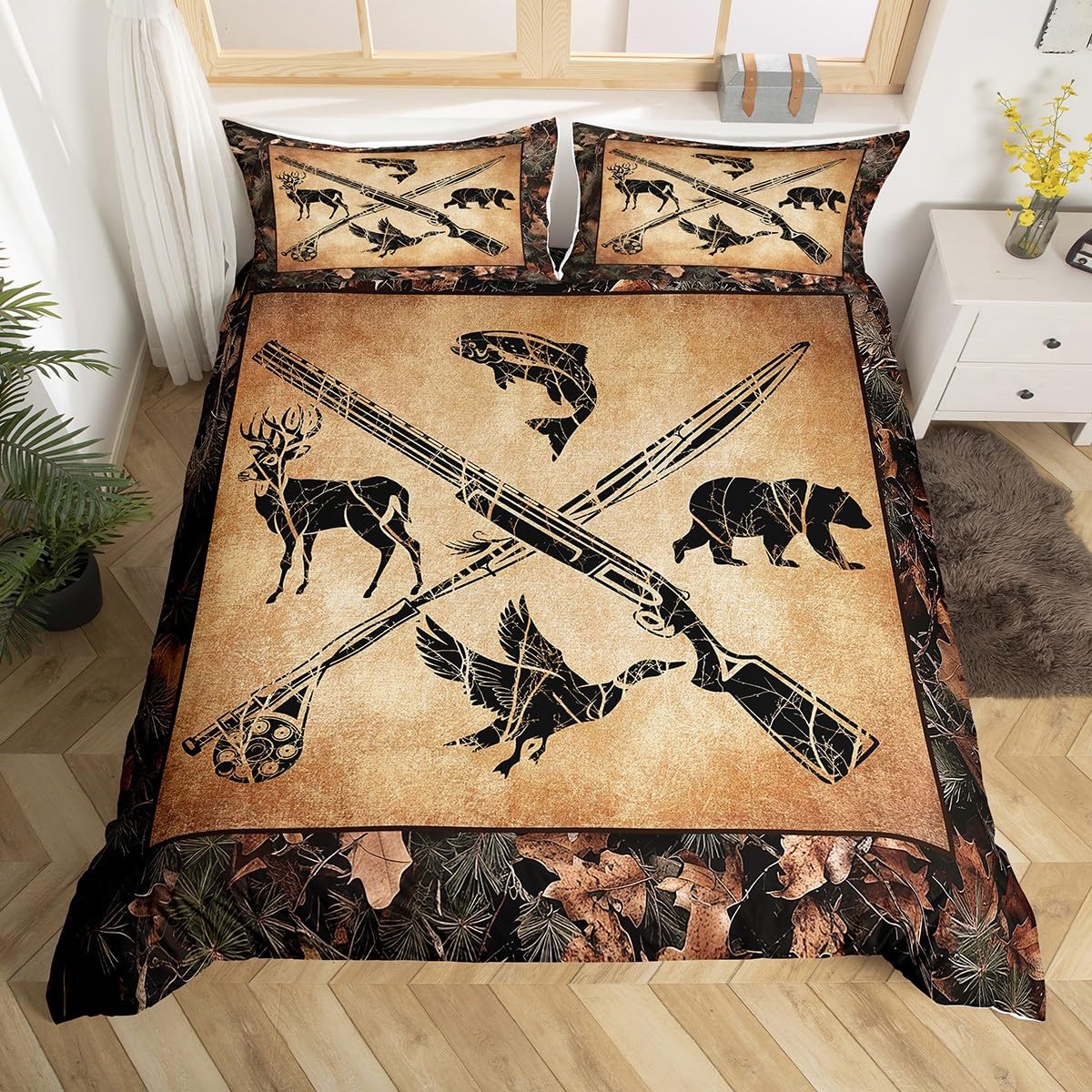 

Comforter Hunt Fish Queen Size Bird Fish Animal Hunting Comforter For Kids Boys Bedroom Cabin Decor Bedding Set Comforter (quilt)-EU Single(135*200cm)3pcs