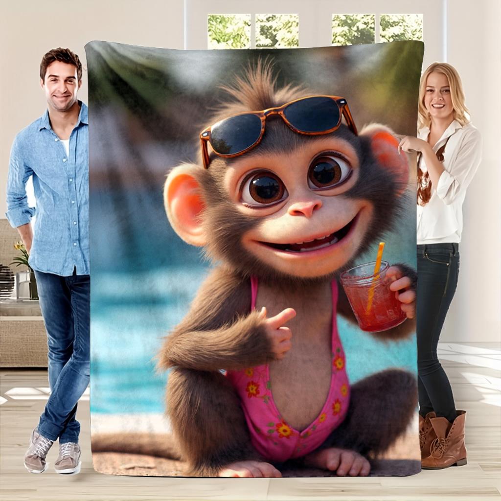 Cartoon with interesting monkey design Flannel printed blanket suitable for all seasons suitable living room office sofa travel