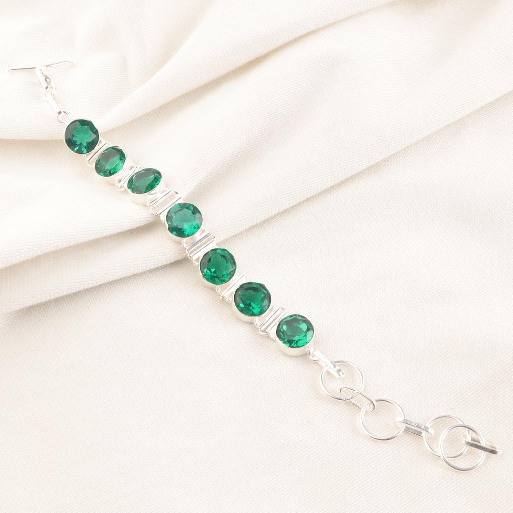Chrome Diopside Gemstone 925 Sterling Silver Jewelry Handcrafted Bracelet 9" RB-7-1
