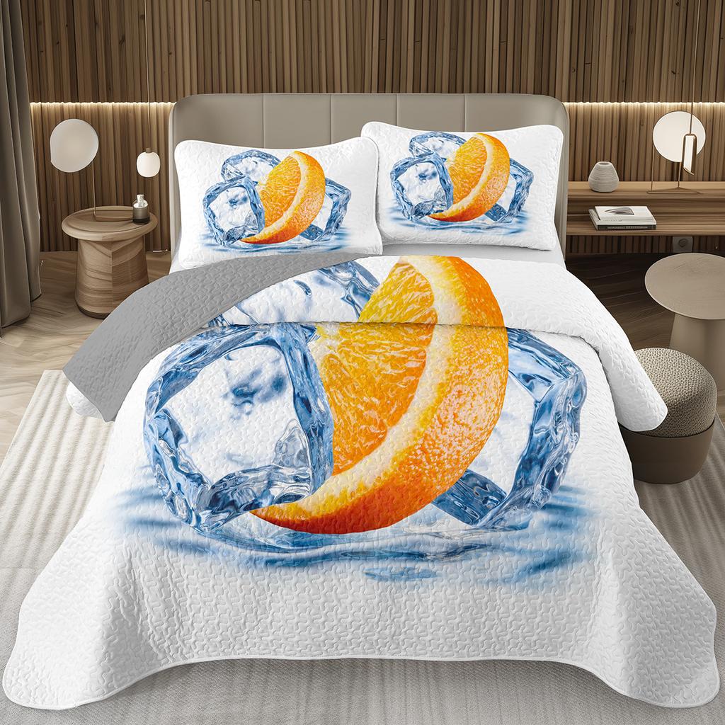 Citroen Twin Queen King Sprei Set Oranje Gewatteerde Sprei 2/3 stuks Zomer Tropisch Fruit Beddengoed Set Botanisch Thema Huisdecoratie