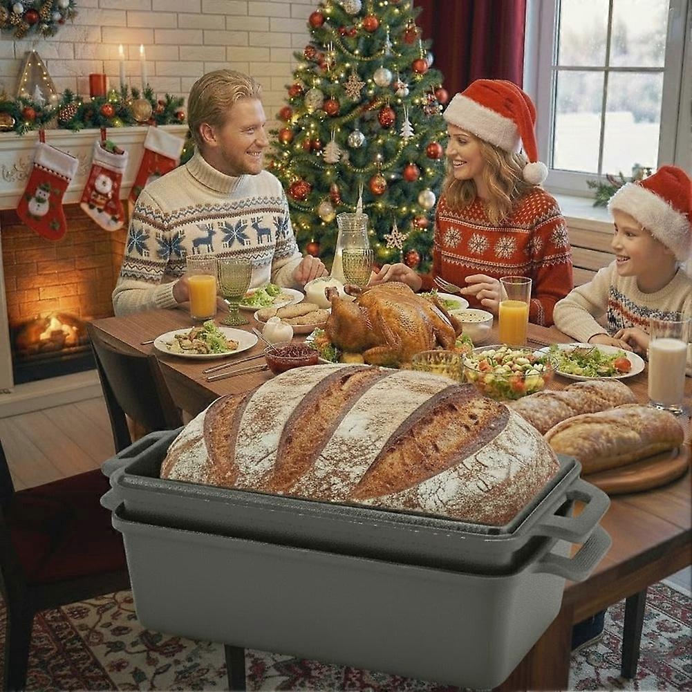 Cast Iron Loaf Pan with Lid Bread Baking Pan Even Heat Distribution for Homemade Bread, Cake, and Meatloaf