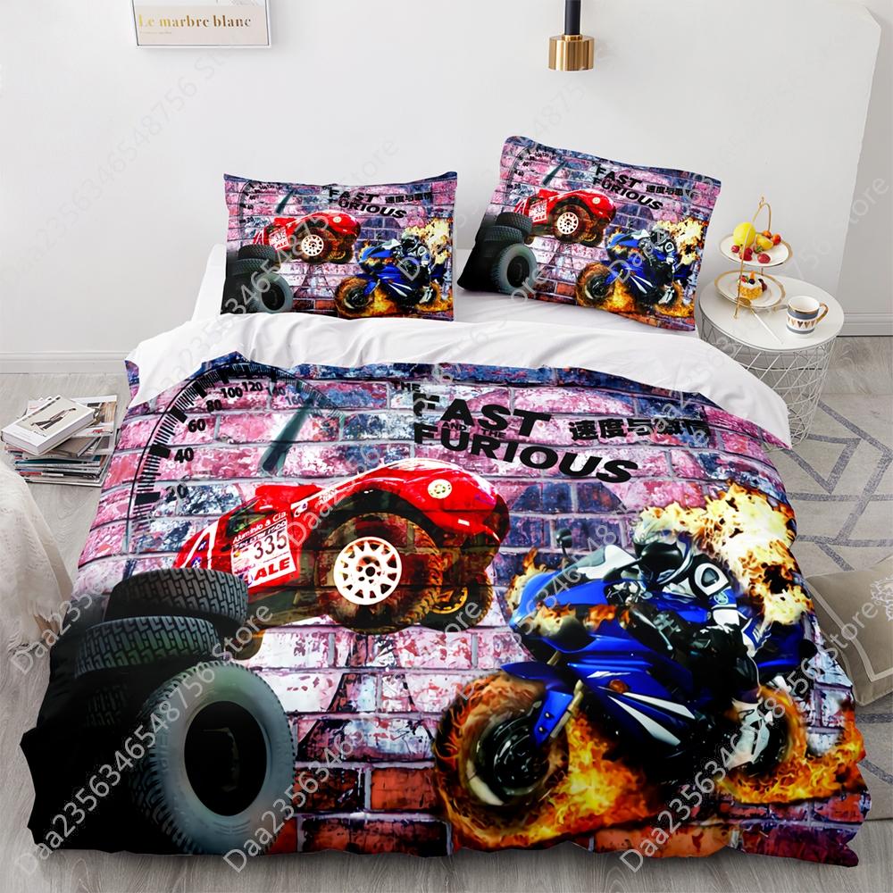 Comforter New Motorcycle Bedding Set Single Twin Full Queen King Size Motorcycle Bed Set Aldult Kid Bedroom Duvet Sets 3D Anime 038
