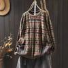 Women Vintage Pullover Sweaters Print Floral Knitted O-Neck Long Sleeve Spring Patchwork Pockets Sweaters
