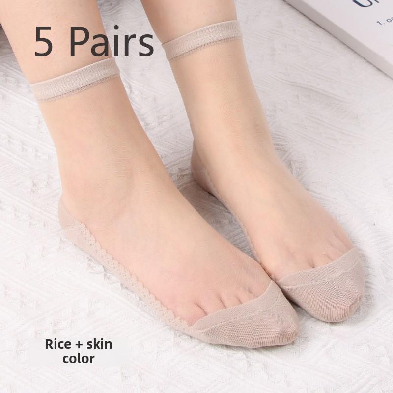 

5 пар женских летних новых однотонных носков со стразами 5 Pairs телесный/бежевый