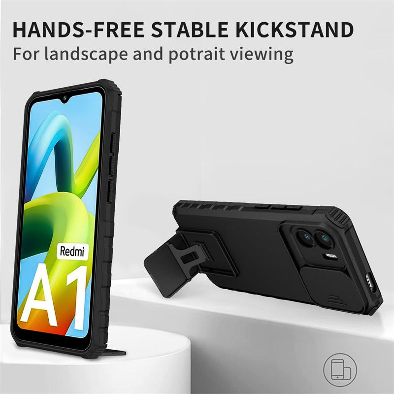 For Xiaomi Redmi A1 Case Slide Camera Protection Kickstand Holder Phone Cases For Redmi A1 A 1 RedmiA1 1A 6.52 Armor Back Cover