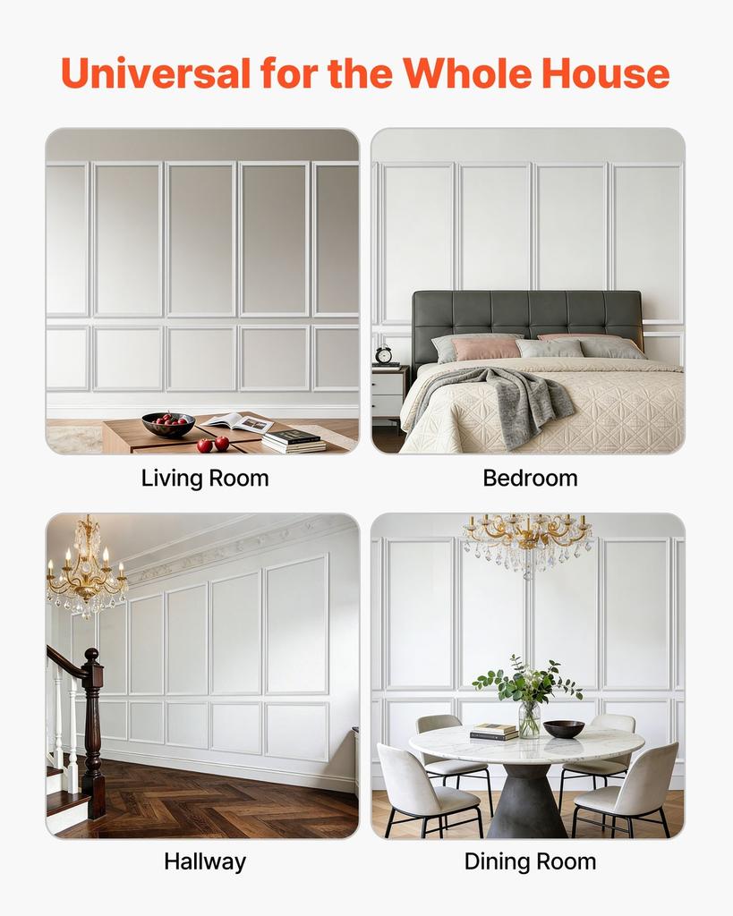 Wall Molding 6 Pack, Wainscoting Panels Kit, Lightweight Paintable Polystyrene, Easy To Install, Waterproof Accent Wall Trim for Interior Décor Living