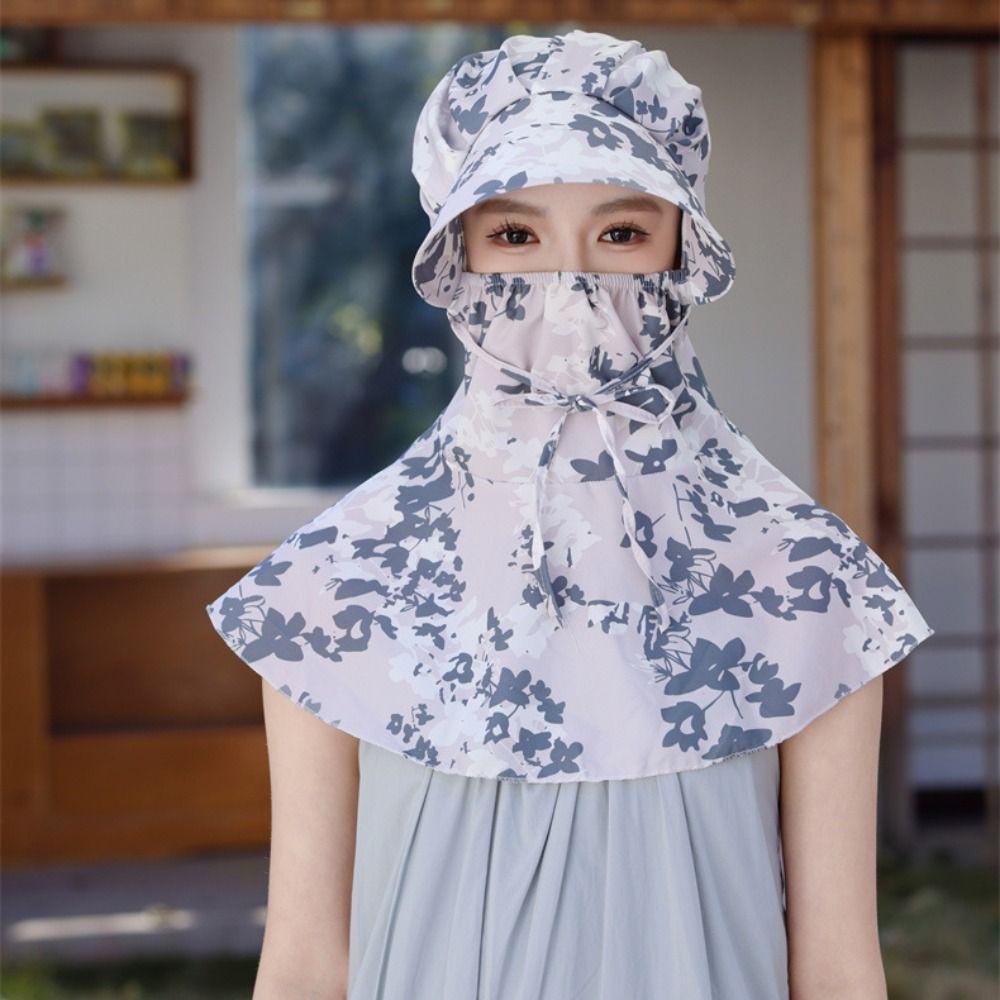 Printing Tea Picking Hat Sun Protection Neck Protection Hat Breathable Sunshade Shawl Cap  Fishing