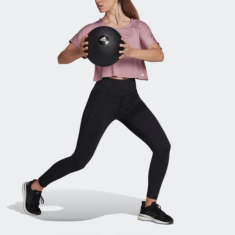 Adidas Solid Color Sports Fitness Short Sleeve T-Shirt Women Tops Purple Pink HD9559