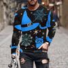 Fashion Men's Crew Neck Long Sleeve 3D Casual Color Printing Western Line Long Sleeve Crew Neck T-Shirt