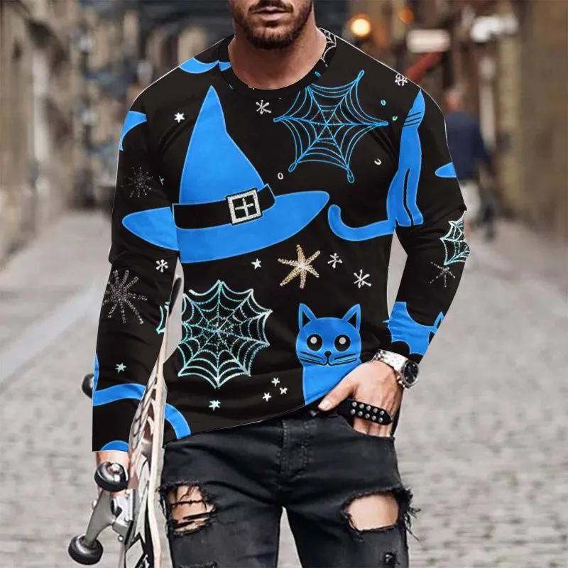 Fashion Men's Crew Neck Long Sleeve 3D Casual Color Printing Western Line Long Sleeve Crew Neck T-Shirt