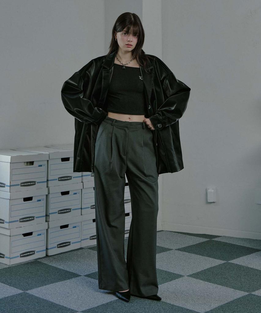 Mualeumoa Wool Blend Semi Wide Pants - Charcoal