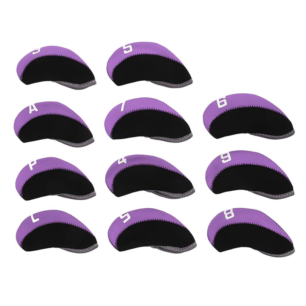 11PCS Golf Club Headcover Set Neoprene Numbered Golf Club Head Protector for Outdoor Purple