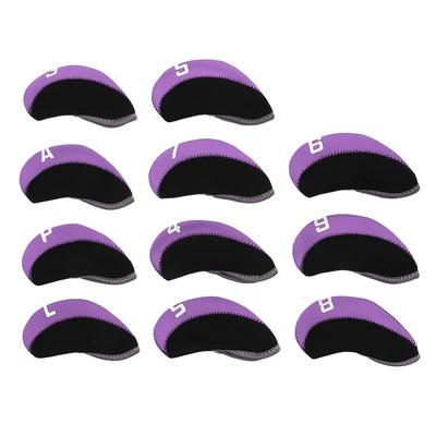11PCS Golf Club Headcover Set Neoprene Numbered Golf Club Head Protector for Outdoor Purple