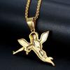 Hip Hop New Jewelry Titanium Steel Gold Plated Diamond Revenge Angel Pendant Necklace