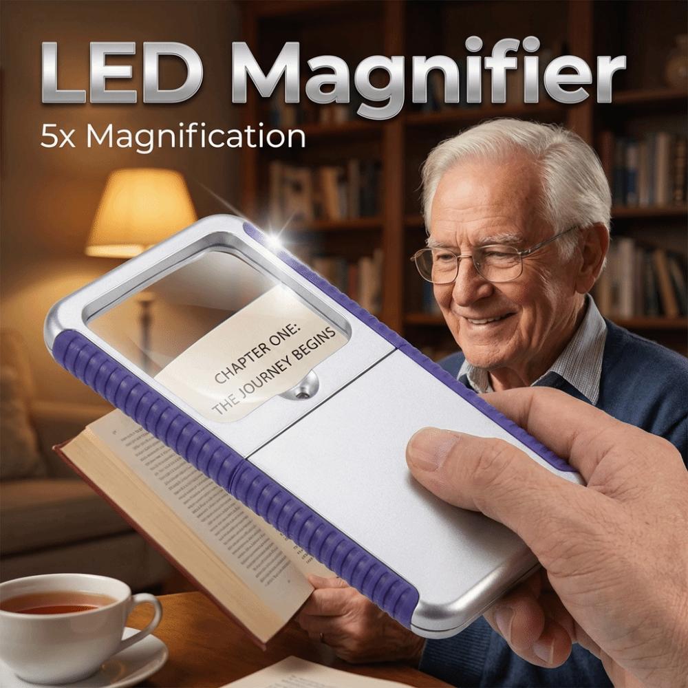 5x Magnification LED Magnifier Rectangular Lens Illuminates Magnifier Reading Assistance