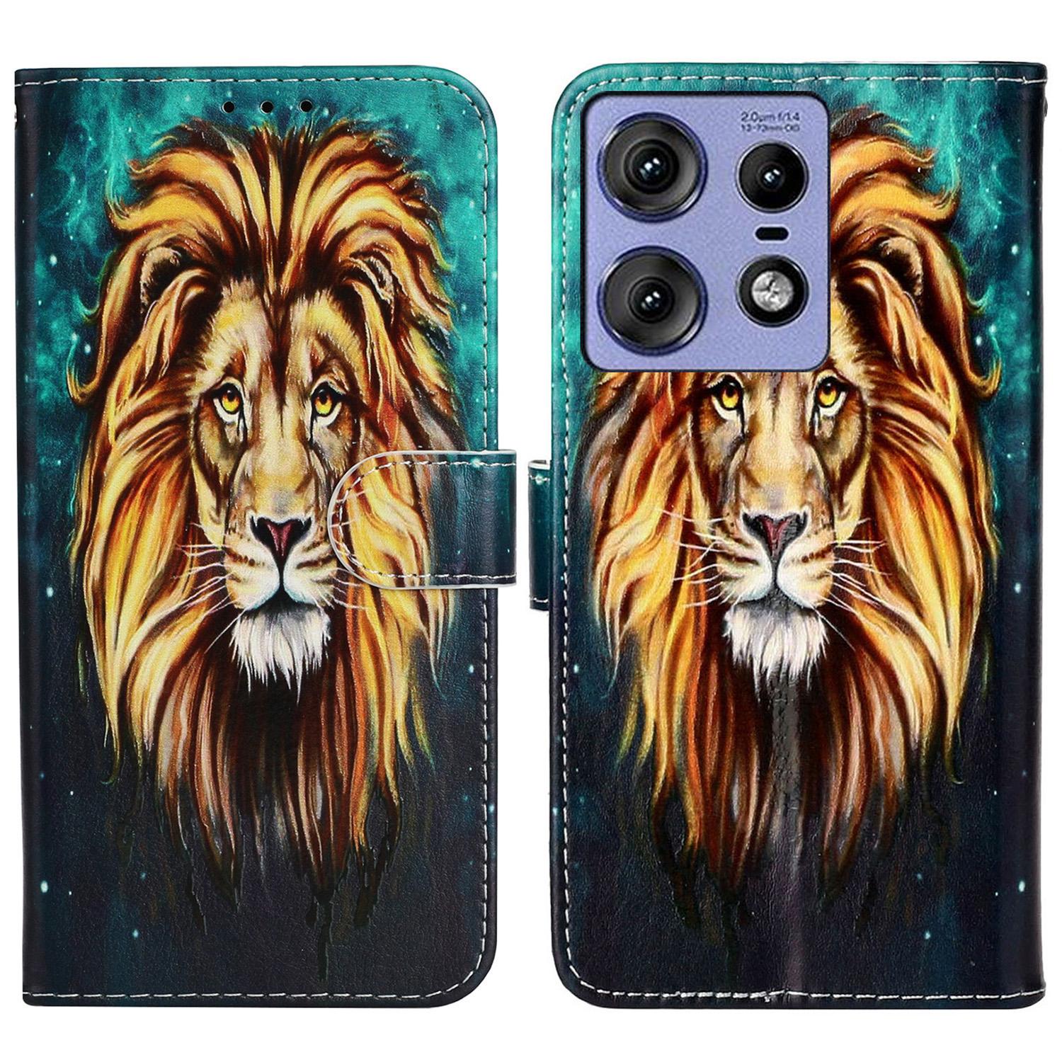 

For Motorola Edge 50 Pro 5G Case Pattern Leather Wallet Phone Cover with Card Holder Lion