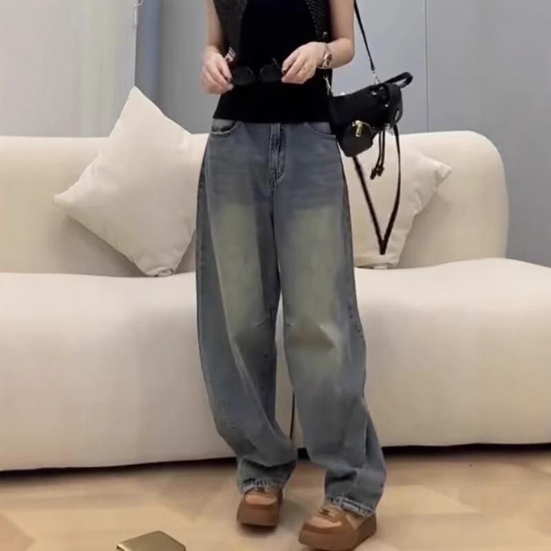 

Women s Retro Slimming Wide-Leg Carrot Pants - Plus-Size Jeans for Spring & Autumn XL синій